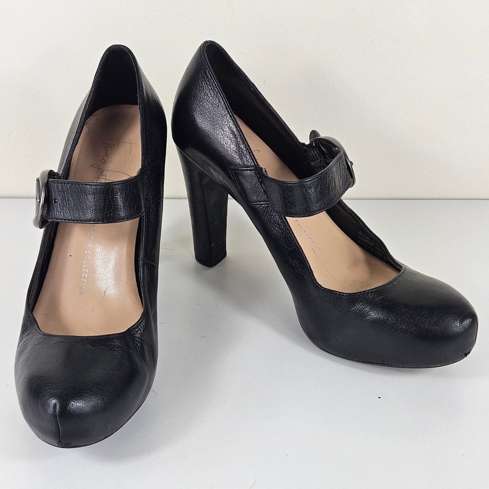 Franco Sarto Leticia Women 6.5 M Black Leather Mary Jane Platform Pumps Heels